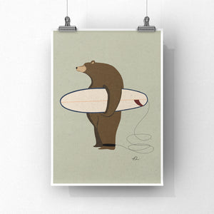 Surfing  Grizzly Art Print