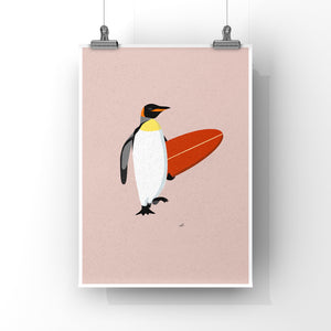 Surfing Penguin Art Print