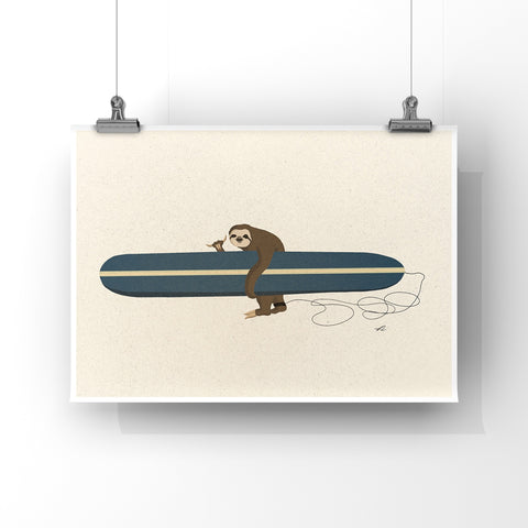 Surfing Sloth Art Print