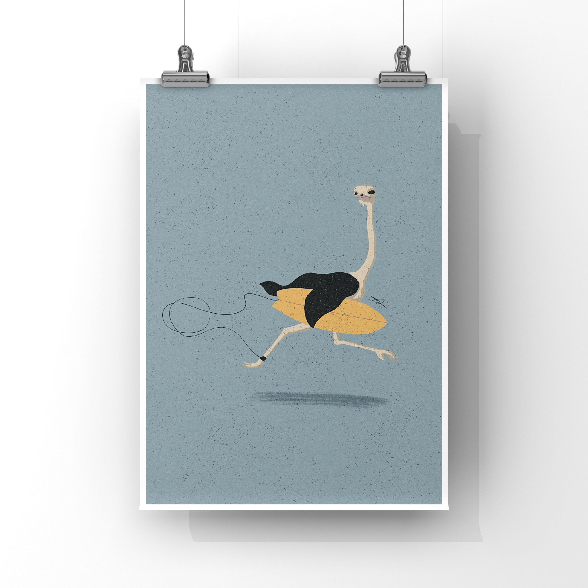Surfing Ostrich Art Print