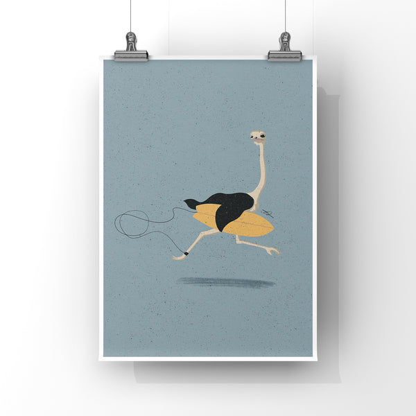 Surfing Ostrich Art Print