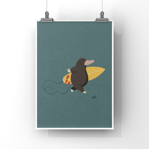 Surfing Mole Art Print