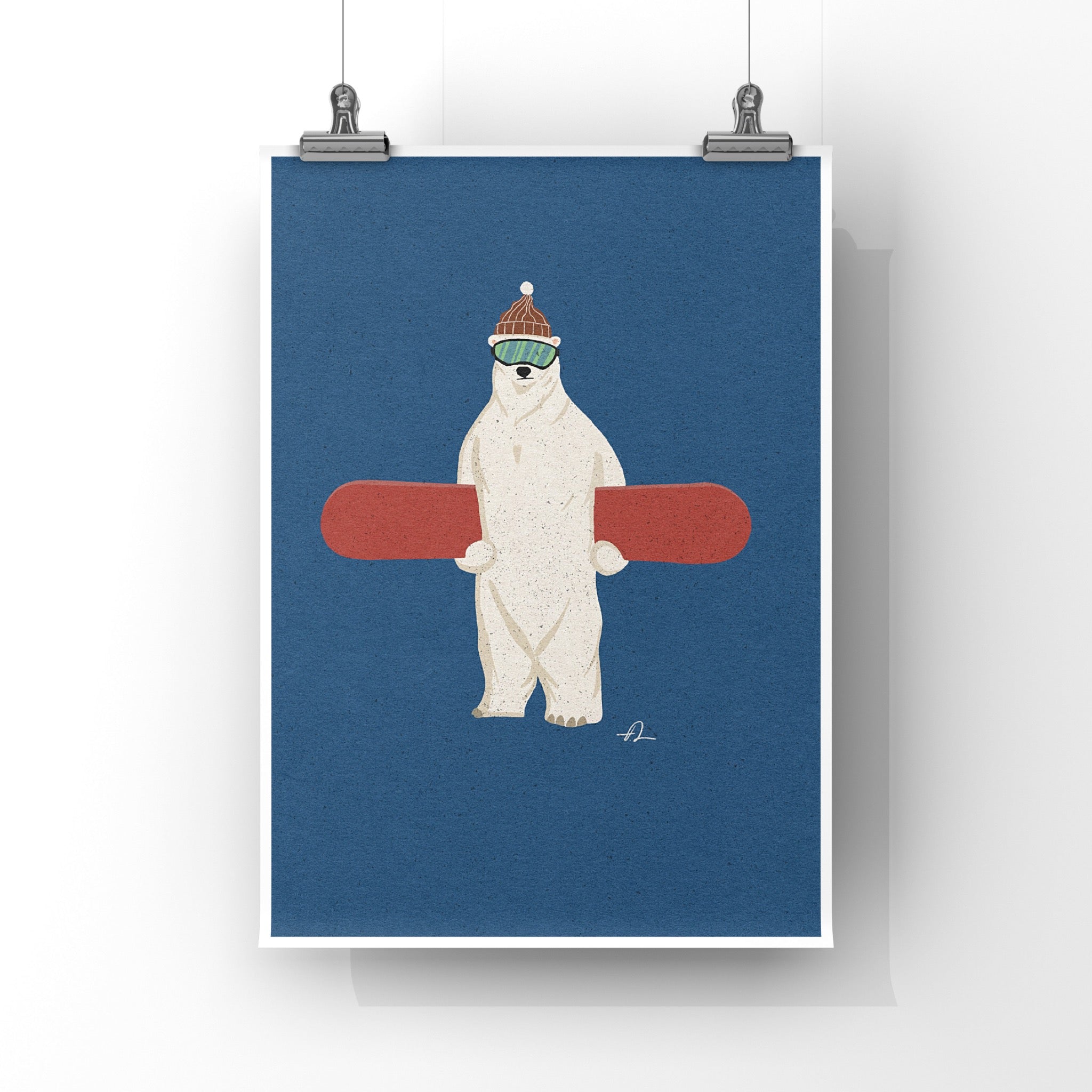 Snowboarding Polarbear Art Print