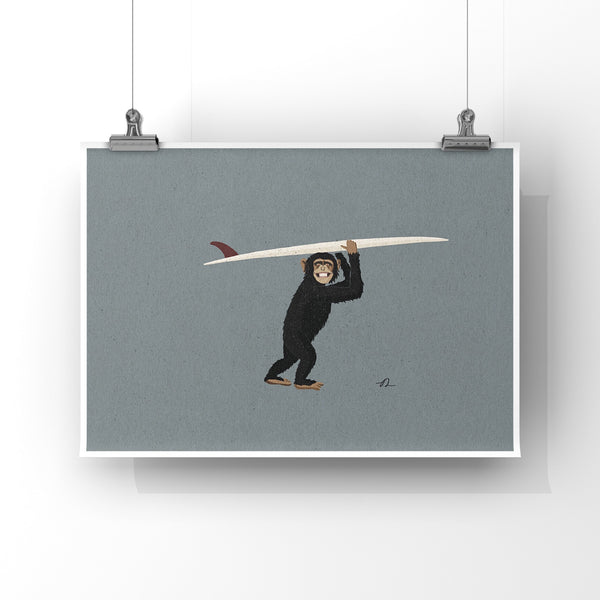 Surfing Chimpanzee Art Print