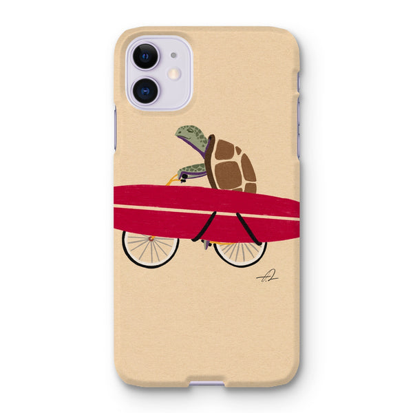 A turtle riding a bike with a surfboard Snap Phone Case