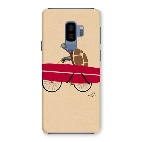 A turtle riding a bike with a surfboard Snap Phone Case