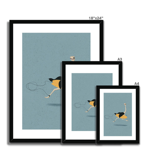 Surfing Ostrich Framed & Mounted Print