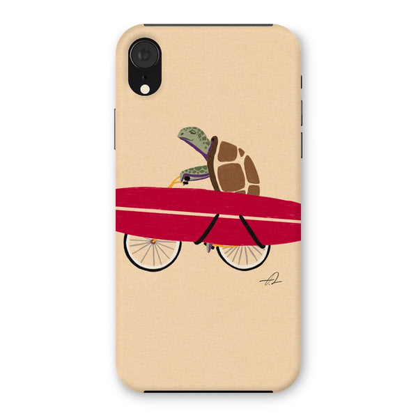 A turtle riding a bike with a surfboard Snap Phone Case