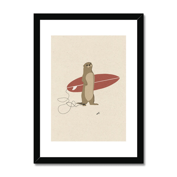 Surfing Otter Framed & Mounted Print