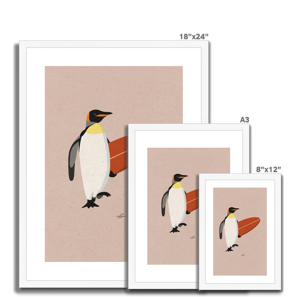 Surfing Penguin Framed & Mounted Print