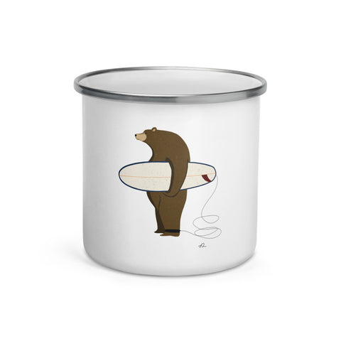 "Surfing Grizzly" Enamel Mug