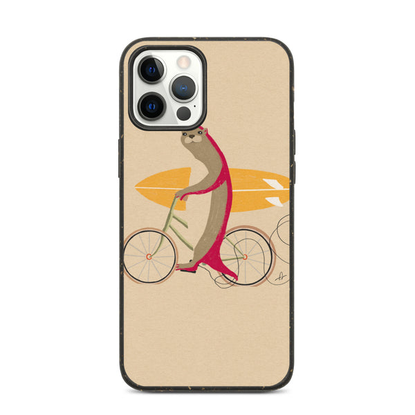 An otter riding a bike holding a surfboard iPhone case
