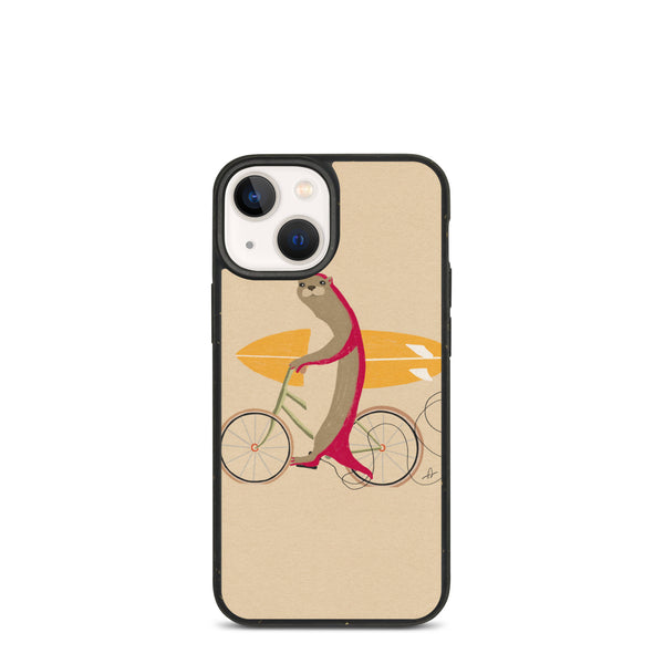 An otter riding a bike holding a surfboard iPhone case
