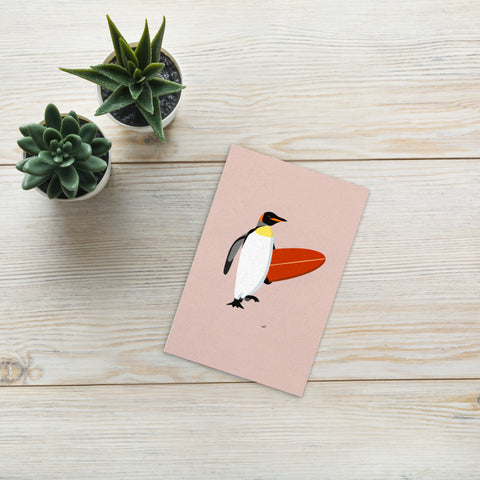 "Surfing Penguin" Art Postcard