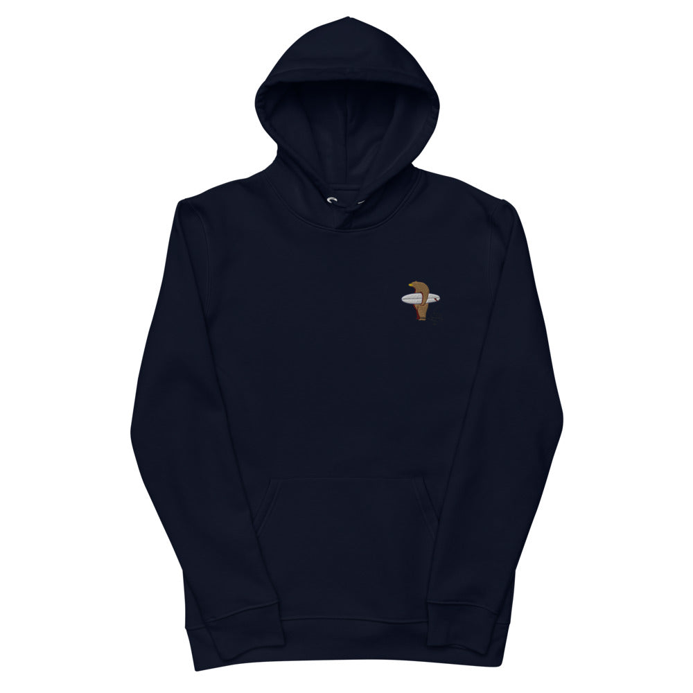 "Surfing Grizzly" Embroidery Unisex essential eco hoodie