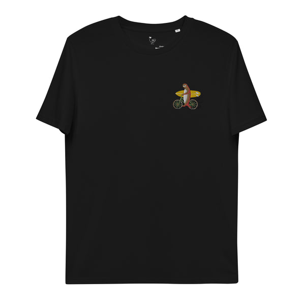 An otter riding a bike Organic Embroidery Tee
