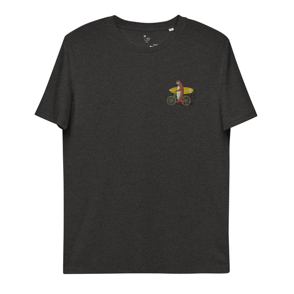 An otter riding a bike Organic Embroidery Tee