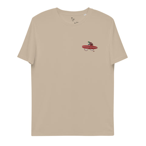 A turtle riding a bike Organic Embroidery Tee
