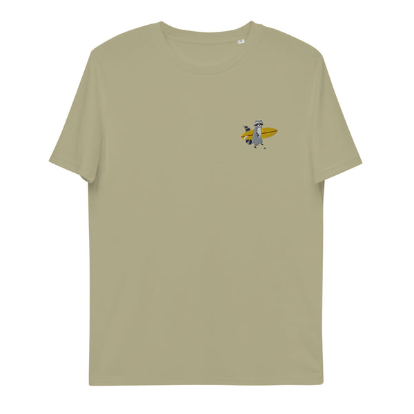 "Surfing Racoon" Organic Embroidery Tee