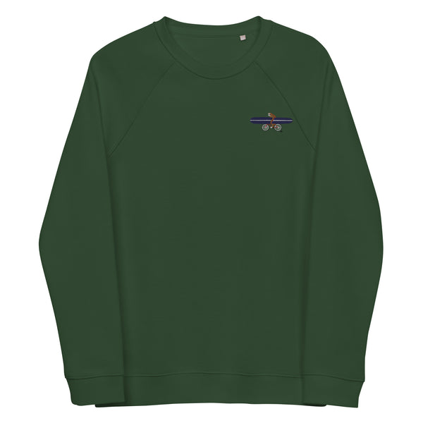 A sloth riding a bike Unisex embroidery organic raglan sweatshirt