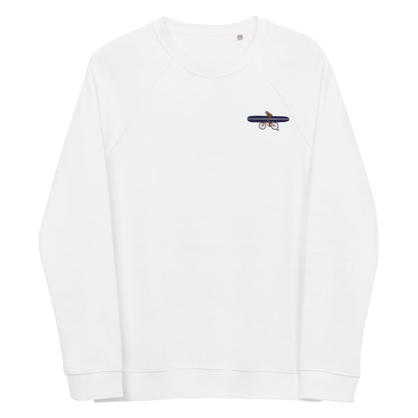A sloth riding a bike Unisex embroidery organic raglan sweatshirt