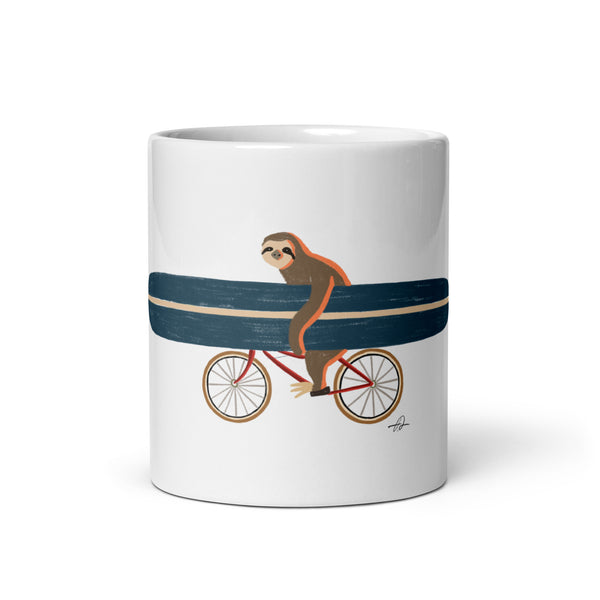 A sloth riding a bike mug