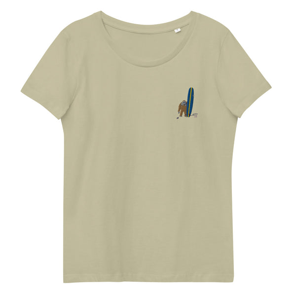 "Surfing Orangutan" Women's fitted embroidery organic cotton tee
